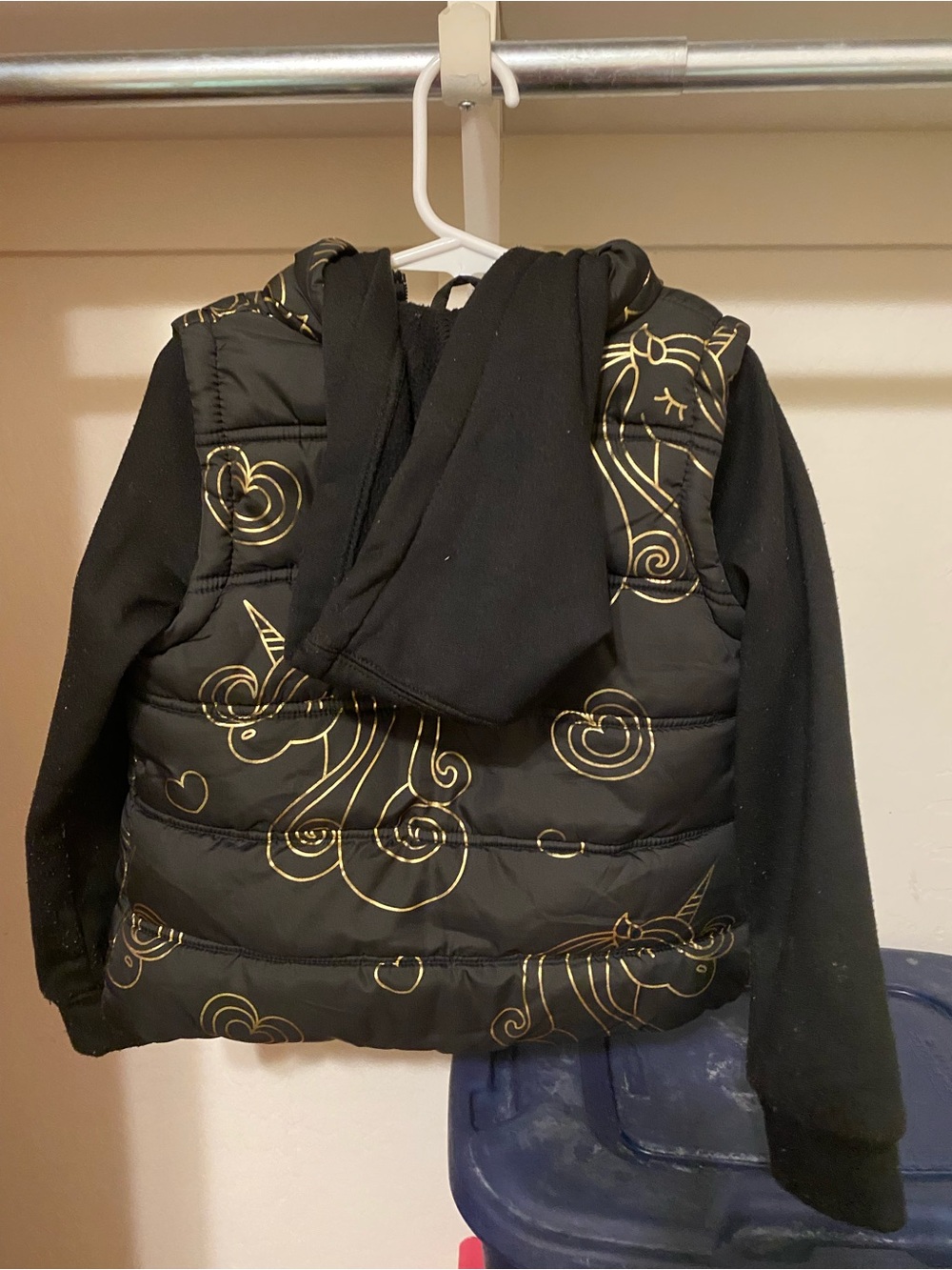 Gold and Black Unicorn Puffer Coat - Picture 3 of 4